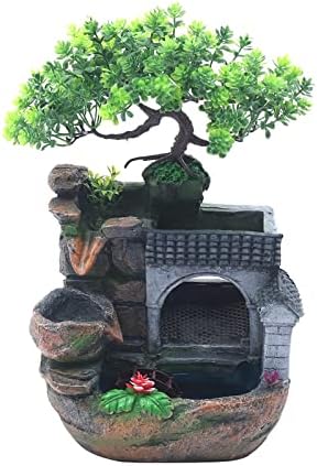 Gdrasuya10 Indoor Water Fountain, Small Tabletop Waterfall Fountain, Rockery Ornament with LED for Office Home Bedroom by Gdrasuya10