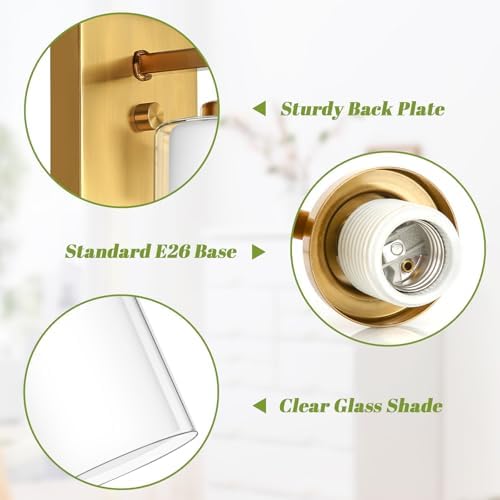 VerRon Wall Sconces Set of 2 with Double Clear Glass Shade for Bathroom - Image 3