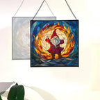 Fire Ring Gnome Dance Stained Glass Suncatcher – Square Hanging Window Panel for Home or Greenhouse – Whimsical Glass Art Gift for Garden Lovers, Christmas, Halloween, Father Days GdB5ES - Image 4