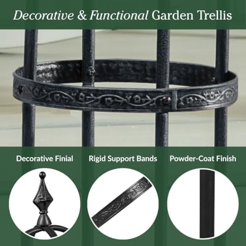 Evergreen 5 ft Garden Trellis for Climbing Plants Vines, Jasmine & Flowers, Rustproof Metal Obelisk Trellises, Outdoor & Indoor Plant Support for Potted Planters (Black) - Image 4