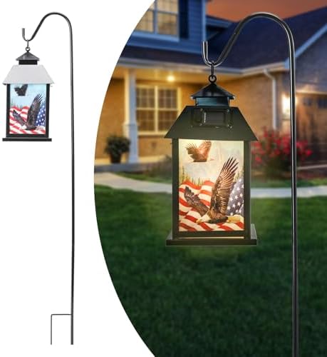 Solar American Flag Lights Outdoor Eagle Garden Lantern with Shepherd Hook by Afirst