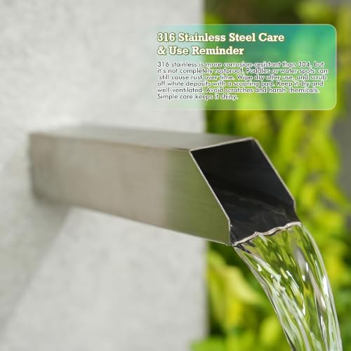 2 Inch 316 Stainless Steel Square Outdoor Water Fountain Spout, Waterfall Spillway Scupper with Integrated Spray Baffle for Landscape Decors, Pools, Ponds, Water Walls (Silver) - Image 4