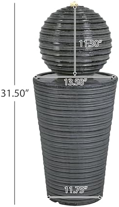 31.5" H Tall Striped Concrete Column Outdoor Fountain with LED Lights, Modern Freestanding Sphere-Top Water Feature for Patio, Garden & Backyard Decor - Image 2