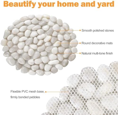 River Rock Stepping Stones Outdoor for Garden Walkway, 12 inch Diameter 6 Pcs Round Shape Paver Step Stones Polished Pebble River Stone Mat for Yard Lawn Patio Pathway Walk Way - White - Image 3