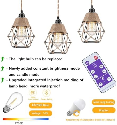 2pcs Battery Operated Pendant Lights Outdoor Chandelier Gazebo - Image 4