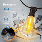 Outdoor String Led Patio Lights - 50Ft 15M Outside Waterproof Light With Remote Dimmable ST38 Shatterproof Bulb Connectable Hanging Outdoor Electric Lighting For Backyard Yard Gazebo Porch Party - Image 5