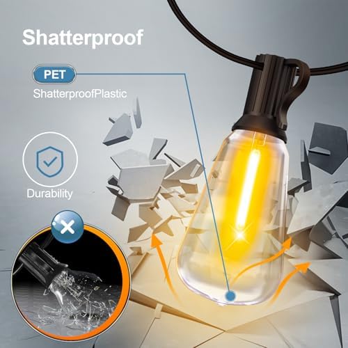 Outdoor String Led Patio Lights - 50Ft 15M Outside Waterproof Light With Remote Dimmable ST38 Shatterproof Bulb Connectable Hanging Outdoor Electric Lighting For Backyard Yard Gazebo Porch Party - Image 5