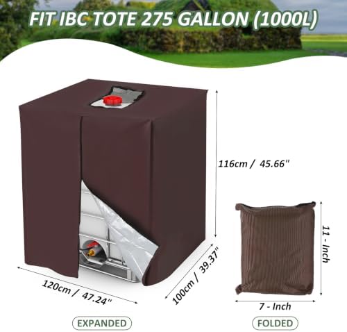MECCANIXITY Zipper IBC Tote Cover 275 Gallon, 420D Heavy Oxford Waterproof Sunshade Rain Barrel Water Tank Protective Cover for 1000L Outdoor Garden, (39.37 x 47.24 x 45.66 Inch, Brown) - Image 2