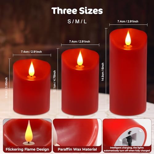 Red Real Wax Rechargeable Candles Flickering Realistic - Image 3