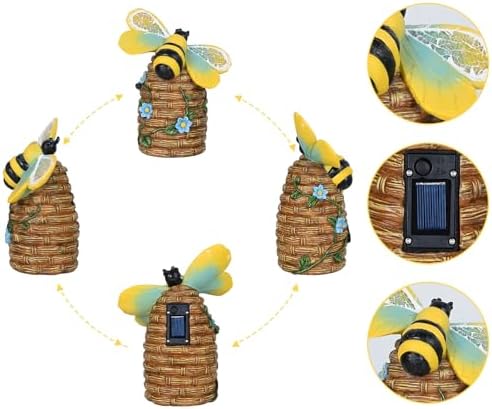 Garden Statue Bee Decor-Outdoor Statue Bees Decorations-Solar Garden Light Bumble bee Figurine Patio,Balcony,Yard,Lawn Ornament Mom Gift - Image 4