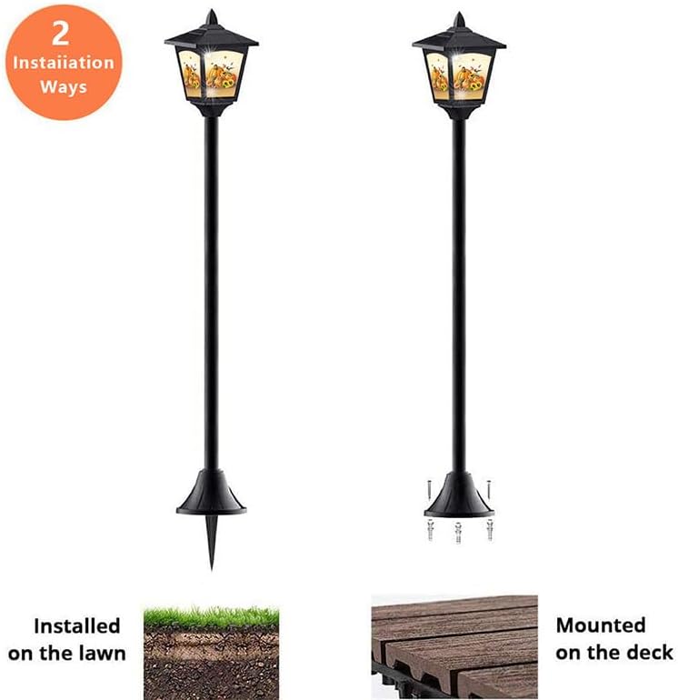 2-Pack 40-Inch Solar-Powered Mini Lamp Post Lights with Jack-O'-Lantern – Vintage Street Lights for Halloween, Thanksgiving & Christmas – Outdoor Solar Garden Lights for Lawn, Pathway, Driveway, Fron - Image 4