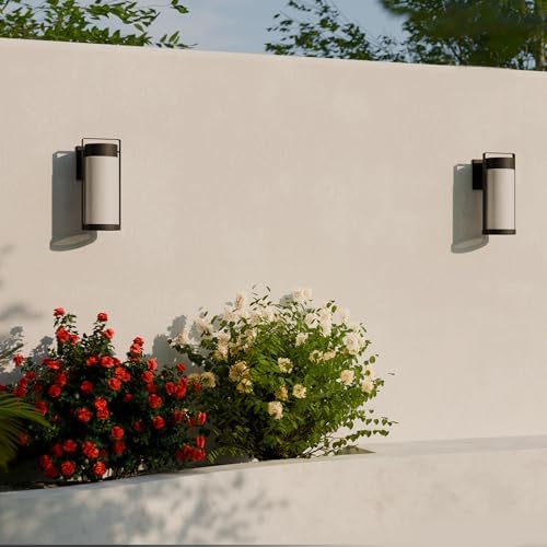Globe Electric 60000165 1-Light Outdoor Wall Sconce, Matte Black, Frosted Glass - Image 2