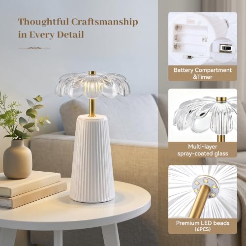 Battery Operated Lamp, Cordless Table Lamp with Timer, White - Image 6