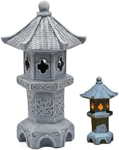 Pagoda Garden Statue, Resin Solar Japanese Pagoda Lantern, Decorative Zen Garden Landscape for Yard Patio Lawn, Style4 by Unknown