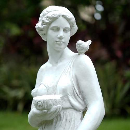 Outdoor Statue with Birdbath Bird Bath Bowl, Nymph Sculpture Goddess of Greek Mythology Roman Style for Patio Yard Lawn Porch Decor, Grey (Nymph) - Image 2