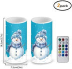 Set of 2 Christmas Snowman Blue Flameless Candles Bulk Battery Operated Candles with Timer Remote LED Pillar Lights for Banquet Dining Table Decorations - Image 2