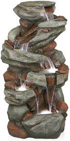 Alpine Corporation WIN1548 Outdoor Floor Cascading Stone Fountain with LED Lights, Tiered Garden Water Fountain, 53" H, Gray by Unknown