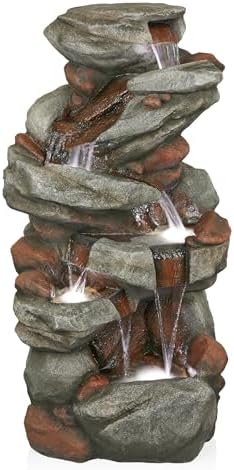 Alpine Corporation WIN1548 Outdoor Floor Cascading Stone Fountain with LED Lights, Tiered Garden Water Fountain, 53" H, Gray by Unknown