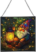 Lantern Gnome Glow Stained Glass Suncatcher – Square Hanging Window Panel for Home or Greenhouse – Whimsical Glass Art Gift for Garden Lovers, Christmas, Halloween, Father Days TWeAHz by Custom