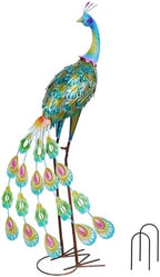 YEAHOME Garden Decor Outdoor Statues, 34" Large Metal Peacock Standing Yard Art, Blue Green Bird Lawn Sculptures Garden Decor for Outside Patio Porch Backyard by YEAHOME