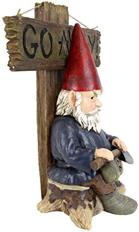 Ebros Gift Whimsical Grumpy Grinchy Rude Old Mr Gnome Dwarf Holding Axe with Welcome or Go Away Plank Sign Statue Garden Patio Outdoor Poolside Magical Gnomes Decorative Figurine - Image 4