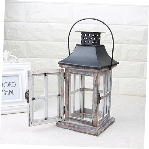 Vintage Wooden Wall Hanging Candle Lantern Iron Holder for Veranda Terrace - Image 2