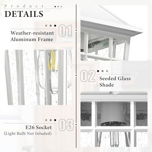 Darkaway Outdoor Wall Lights for House, Exterior Lighting Fixtures Wall Mount Outdoor Porch Lights Waterproof White Outdoor Sconce Lights with Seeded Glass for Patio Hallway Garage,2 Pack - Image 4