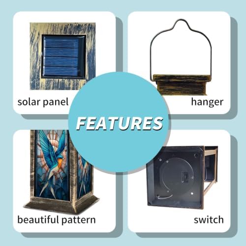 Solar Lantern Retro Geometric Bird Stained Outdoor Waterproof Garden Hanging Lantern Solar Powered Lighting Outside Solar Light for Patio Yard Camping, Gifts for Women Mom - Image 5