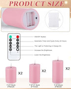 VIHOSE 6 Pack Pink Flameless Candles Set with Remote and Timer Flickering Flameless Battery Candles Flat Top LED Pillar for Wedding Outdoor Home Festival Decoration(D 3" H 6" 7" 8") - Image 2