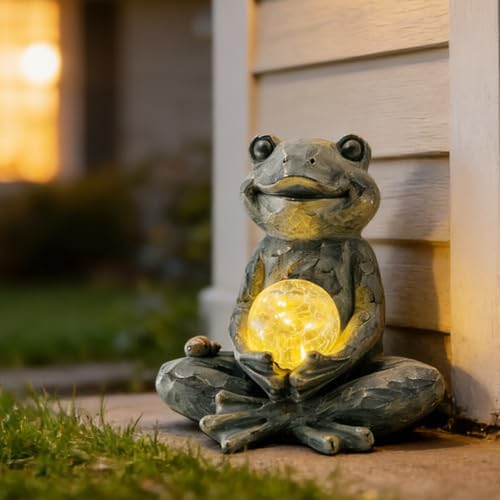 Zen Yoga Frog Garden Statue, Outdoor Decor, Solar Patio Garden Sculpture Ornament, Frog Figurine Lamp Light, Meditation Frog Gift Ideas for Women - Image 2