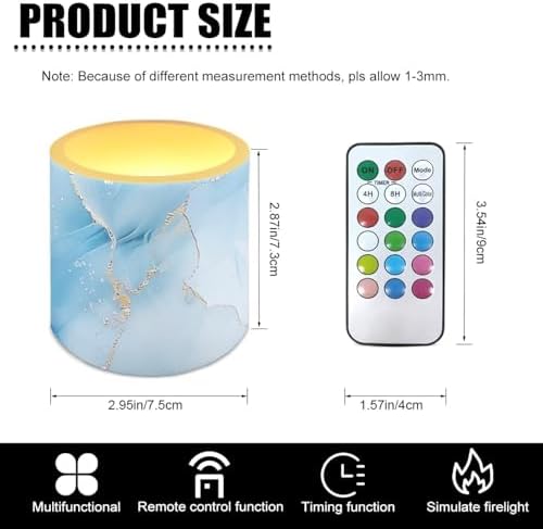 Set of 4 Blue Marble Flameless Candles with Timer Battery Operated Candles with Remote LED Pillar Tea Lights for Indoor Outdoor Patio Porch Wedding Home Decorations - Image 4