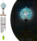 Wind Chimes, Solar LED Outdoor Garden Lighting, Light Biue Glass and Metal Wind Chime Lawn and Yard Decoration with Bronze Metal Finial, 5 x 46.5 Inch (Light Blue) by Unknown