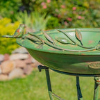 Zaer Ltd. Deep Well Made Metal Birdbath with 2 Cast Iron Birds and Leaf Decoration (Verdi Green) - Image 5