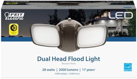 Feit Electric 28W Dusk to Dawn Dual Head Outdoor LED Security Flood Light, 2000 Lumens, 5000K Daylight, Adjustable Heads, Wet Location Rated, 50,000-Hour Lifetime, Bronze Finish, S9DFL/850/DD/BZ/V1 - Image 2