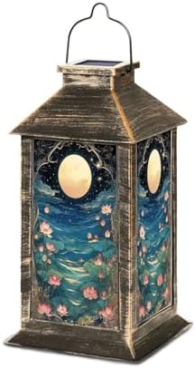 Solar Lantern Lotus Garden Flowing Water Starry Sky Outdoor Waterproof Hanging Solar Light Outside Lights for Patio Yard House Lawn Decor Birthday Gifts for Women Mom by Unknown