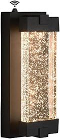 Black Wall Sconce with K9 Crystal Bubble and Dusk to Dawn Sensor, Exterior LED Wall Mounted Light, Modern Porch Lantern, Light Fixture for Indoor and Outdoor by Elimegan