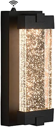 Black Wall Sconce with K9 Crystal Bubble and Dusk to Dawn Sensor, Exterior LED Wall Mounted Light, Modern Porch Lantern, Light Fixture for Indoor and Outdoor by Elimegan
