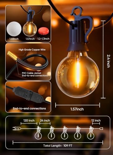 Brightown Outdoor String Lights, 100FT 50+2 G40 Bulbs Shatterproof Patio Lights, IP65 Waterproof Dimmable Hanging Connectable Globe LED Outdoor Lights for Backyard, Bistro, Porch, Deck, Balcony - Image 3