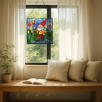 Gnome with Tulip Parade Stained Glass Suncatcher – Square Hanging Window Panel for Home or Greenhouse – Whimsical Glass Art Gift for Garden Lovers, Christmas, Halloween, Father Days ScCBi1 - Image 7