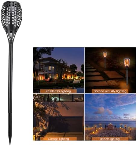 Outdoor Solar Lights, IP65 Flickering Flame Solar Torch Lights for Outdoor, Warm Yellow Lights with LED Flicker - Image 2