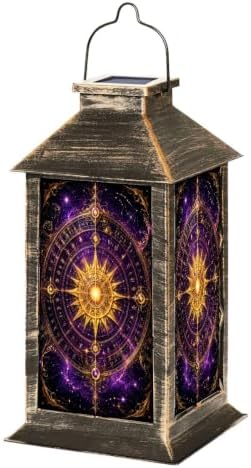Solar Hanging Lantern Golden Celestial Compass Radiant Sun Purple Galaxy Waterproof LED Lights Decor Patio Yard Lawn Porch Lamp, Birthday Gift for Mom Women Garden Outdoor Decor by Unknown