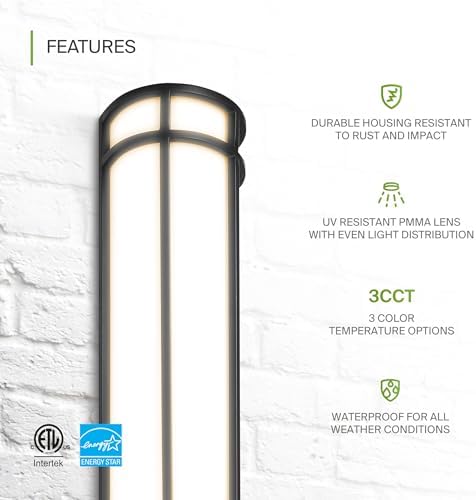 ASD 24" LED Outdoor Wall Light | Half Cylinder 3CCT, Porch Patio | Black - Image 3