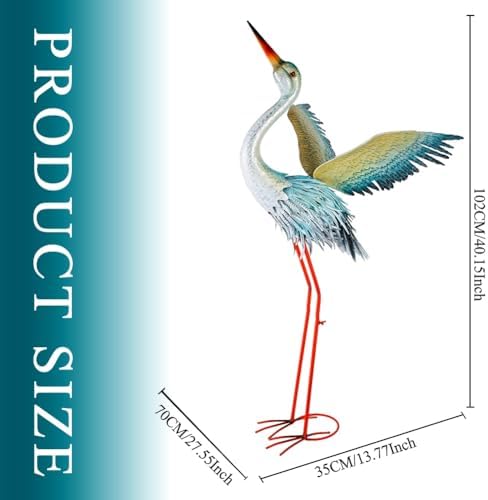 40" Metal Crane Garden Statue, Large Outdoor Heron Sculpture - Image 3