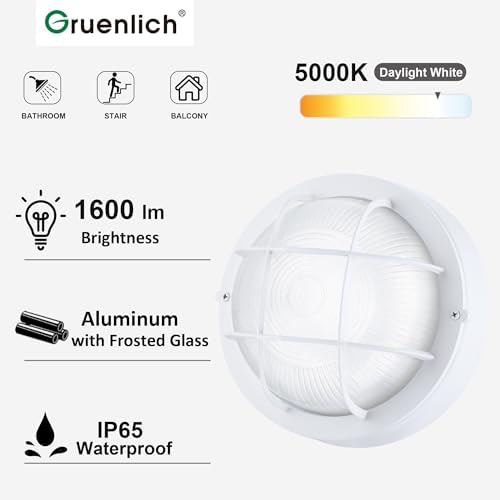 GRUENLICH LED Bulkhead Light, 8" Round Aluminum, 5000K, White, 1 Pack - Image 2