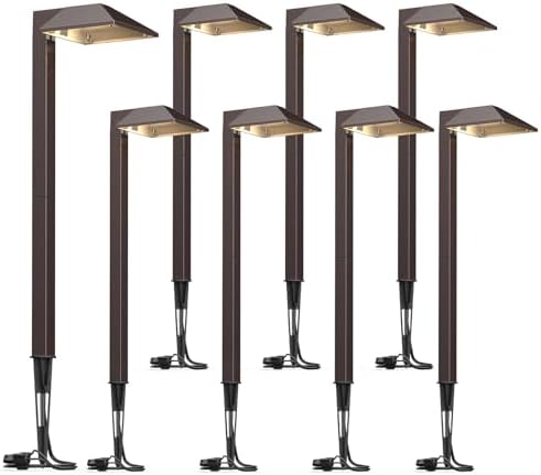GOODSMANN Low Voltage Landscape Path Lights 8PK Kit 0.6W LED Sidewalk Landscape Lighting 22 Lumen Outdoor Electric Walkway & Pathway Lights Wired Bronze Finish 3100K Warm White with Cable Connectors by GOODSMANN