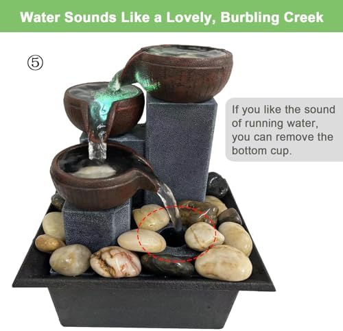 Small Tabletop Waterfall Fountain Zen Meditation Fountain Indoor Desktop Water Fountain with LED Light and Natural River Rocks for Office Home Bedroom - Image 3