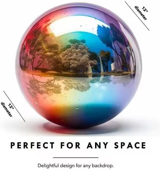 12 Inch Stainless Steel Gazing Globe,v2croft Hollow Ball Mirrored Surface Polished Shiny Sphere,Garden Stainless Steel Gazing Ball for Outdoor Lawn Pond Yard Ornament(rainbow) - Image 2