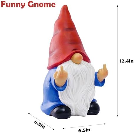 Middle Finger Gnome Statue 12.4in, Large Naughty Garden Gnome Statue Decoration and Lawn Ornament - Funny Garden Gnomes for Outdoor or Home Decor - Image 2