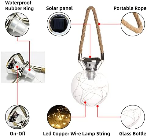 RNEHON Outdoor Solar Lantern,Hanging Solar Lanterns Waterproof Crackle Glass Ball,Solar Garden Lights Yard Decor Christmas Lantern for Tree Fence Patio (Cold White) - Image 6