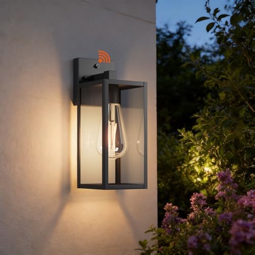 13'' Dusk to Dawn Outdoor Porch Lighting Fixtures Wall Mount, Sensor Exterior Wall Light for House, Ouside Lantern Lamp, Waterproof Wall Sconce Lights, Black Metal Coach Light for Garage Entryway by Unknown